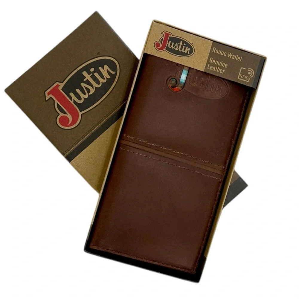 New Justin Boots Men’s Rodeo Wallet Genuine Leather RFID Card Slots New In Box